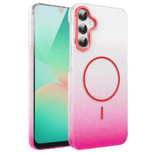 Funda MagSafe a prueba de golpes para Samsung Galaxy A26 5G con purpurina dorada y degradado (rojo)