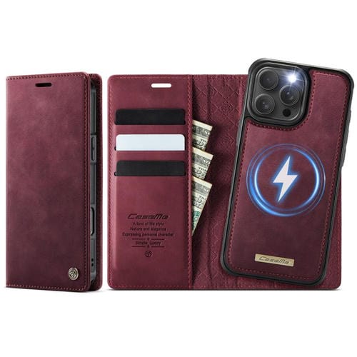 Funda de cuero desmontable CaseMe C49 MagSafe con bloqueo RFID para iPhone 16 Pro (roja)