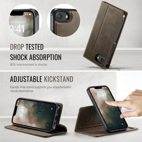 Funda de cuero desmontable CaseMe C49 con bloqueo RFID MagSafe para iPhone 16e (café)