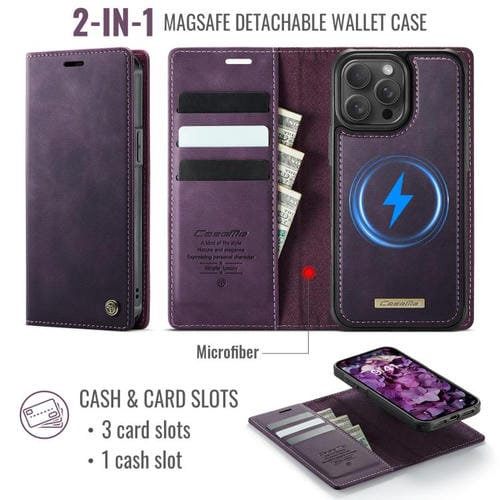 Funda de cuero desmontable CaseMe C49 para iPhone 12 Pro Max con bloqueo RFID MagSafe (morado)