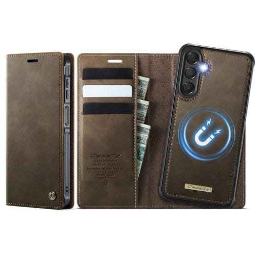 Funda de cuero desmontable con bloqueo RFID magnético para Samsung Galaxy A16 5G CaseMe C49 (café)