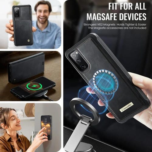 Funda de cuero desmontable CaseMe C49 con bloqueo RFID magnético para Samsung Galaxy S20 FE (negra)