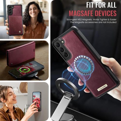 Funda de cuero desmontable con bloqueo RFID magnético para Samsung Galaxy S22+ 5G CaseMe C49 (roja)