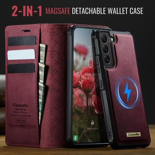 Funda de cuero desmontable con bloqueo RFID magnético para Samsung Galaxy S22+ 5G CaseMe C49 (roja)