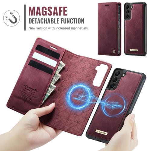 Funda de cuero desmontable con bloqueo RFID magnético para Samsung Galaxy S22+ 5G CaseMe C49 (roja)