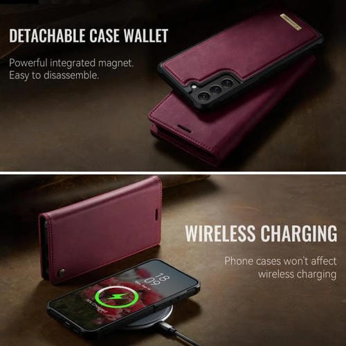 Funda de cuero desmontable con bloqueo RFID magnético para Samsung Galaxy S22+ 5G CaseMe C49 (roja)