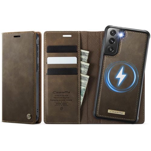 Funda de cuero desmontable con bloqueo RFID magnético para Samsung Galaxy S21 5G CaseMe C49 (café)