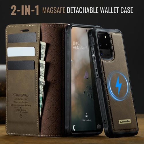 Funda de cuero desmontable con bloqueo RFID magnético CaseMe C49 para Samsung Galaxy S20 Ultra (café)