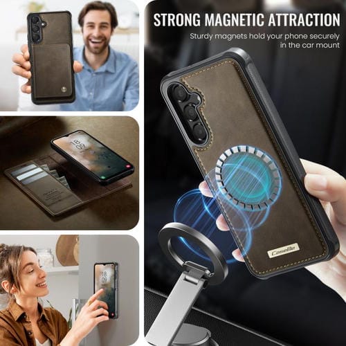 Funda de cuero desmontable con bloqueo RFID magnético para Samsung Galaxy A14 5G / M44 CaseMe C49 (café)