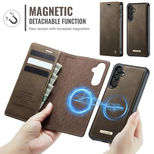 Funda de cuero desmontable con bloqueo RFID magnético para Samsung Galaxy A14 5G / M44 CaseMe C49 (café)
