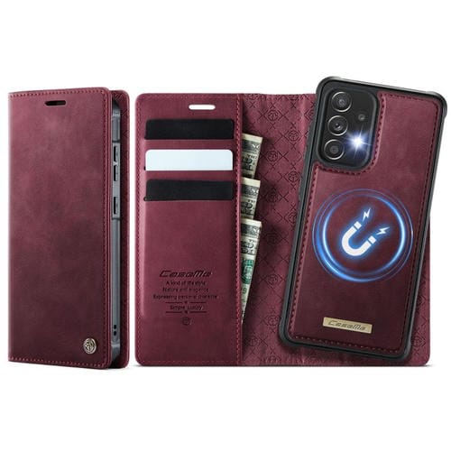 Funda de cuero desmontable CaseMe C49 con bloqueo RFID magnético para Samsung Galaxy A52/A52s (roja)