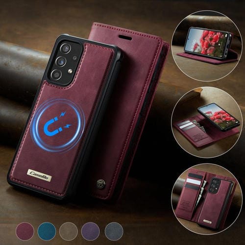 Funda de cuero desmontable CaseMe C49 con bloqueo RFID magnético para Samsung Galaxy A52/A52s (roja)