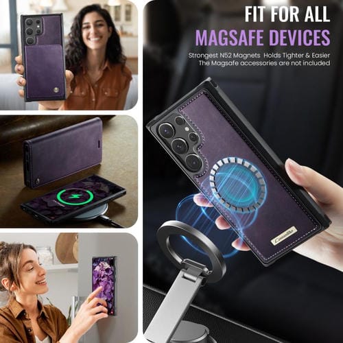 Funda de cuero desmontable con bloqueo RFID magnético para Samsung Galaxy S22 Ultra 5G CaseMe C49 (morado)