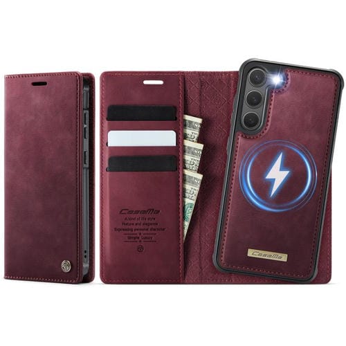 Funda de cuero desmontable con bloqueo RFID magnético para Samsung Galaxy S23 5G CaseMe C49 (roja)