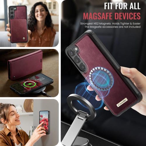Funda de cuero desmontable con bloqueo RFID magnético para Samsung Galaxy S23+ 5G CaseMe C49 (roja)