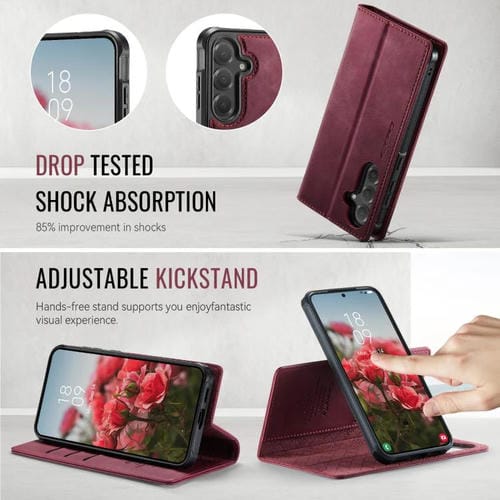Funda de cuero desmontable con bloqueo RFID magnético para Samsung Galaxy S23+ 5G CaseMe C49 (roja)