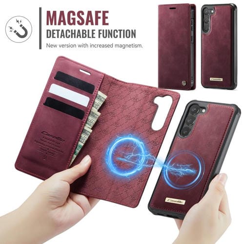 Funda de cuero desmontable con bloqueo RFID magnético para Samsung Galaxy S23+ 5G CaseMe C49 (roja)