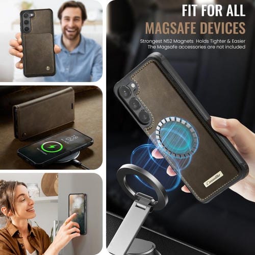 Funda de cuero desmontable con bloqueo RFID magnético para Samsung Galaxy S23+ 5G CaseMe C49 (café)