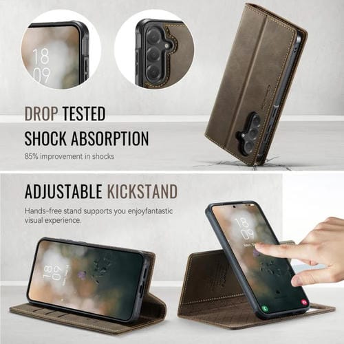 Funda de cuero desmontable con bloqueo RFID magnético para Samsung Galaxy S23+ 5G CaseMe C49 (café)
