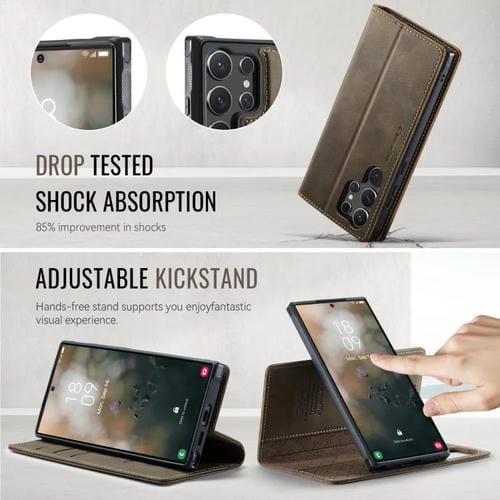 Funda de cuero desmontable con bloqueo RFID magnético para Samsung Galaxy S23 Ultra 5G CaseMe C49 (café)