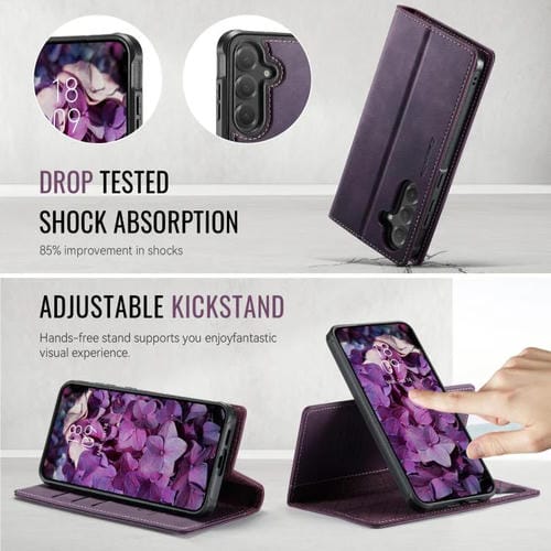 Funda de cuero desmontable con bloqueo RFID magnético para Samsung Galaxy S23 FE 5G CaseMe C49 (morado)