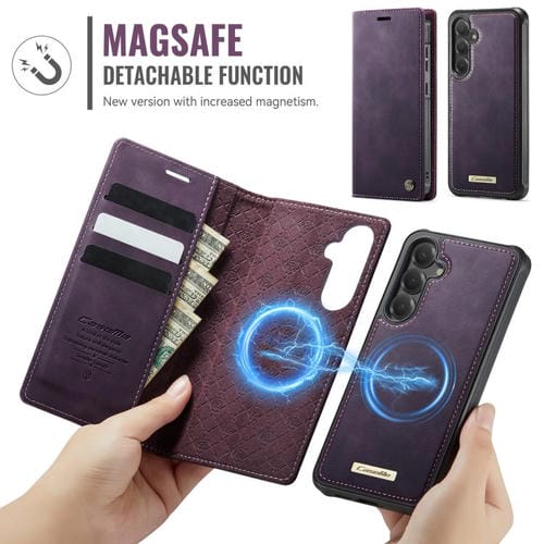 Funda de cuero desmontable con bloqueo RFID magnético para Samsung Galaxy S23 FE 5G CaseMe C49 (morado)