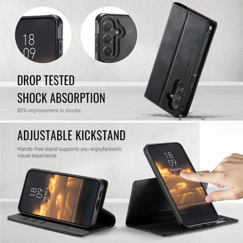 Funda de cuero desmontable CaseMe C49 con bloqueo RFID magnético para Samsung Galaxy S24/S25 (negra)