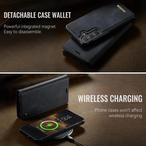 Funda de cuero desmontable CaseMe C49 con bloqueo RFID magnético para Samsung Galaxy S24/S25 (negra)