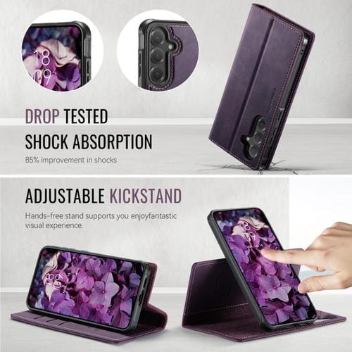 Funda de cuero desmontable CaseMe C49 con bloqueo RFID magnético para Samsung Galaxy S24/S25 (morado)