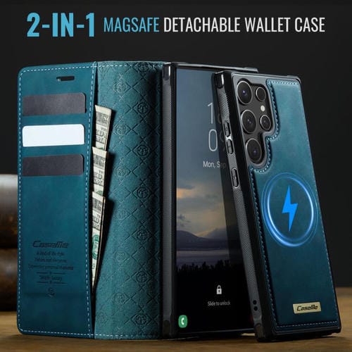 Funda de cuero desmontable con bloqueo RFID magnético para Samsung Galaxy S25 Ultra 5G CaseMe C49 (verde)
