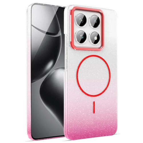 Funda MagSafe a prueba de golpes para Xiaomi 14T con purpurina dorada y degradado (roja)