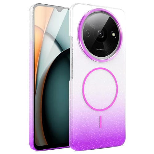 Funda MagSafe a prueba de golpes con degradado de brillo y diamantes dorados para Xiaomi Redmi A3 4G/A3x (morado)