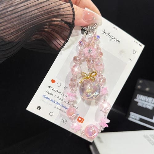 Cadena para teléfono con colgante de cuentas grandes de cristal rosa