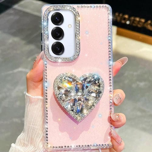 Funda con forma de corazón y diamantes brillantes para Samsung Galaxy A16 5G (rosa claro)