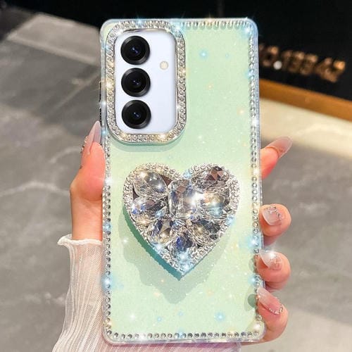 Funda con forma de corazón y diamantes brillantes para Samsung Galaxy A16 5G (verde claro)