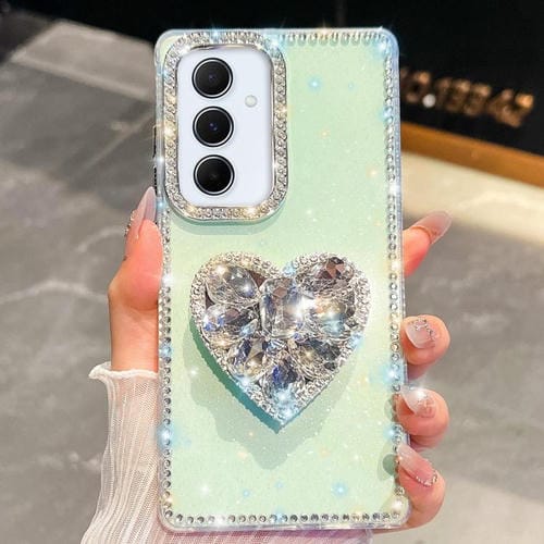 Funda con forma de corazón y diamantes brillantes para Samsung Galaxy A55 5G (verde claro)