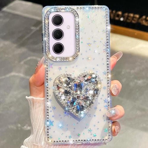 Funda para Samsung Galaxy A35 5G con purpurina de diamantes y piedras preciosas en forma de corazón (estrellas transparentes)