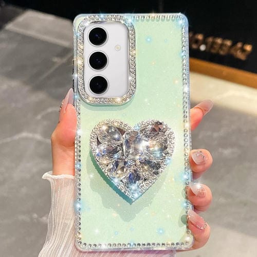 Funda con forma de corazón y diamantes brillantes para Samsung Galaxy S24+ 5G (verde claro)