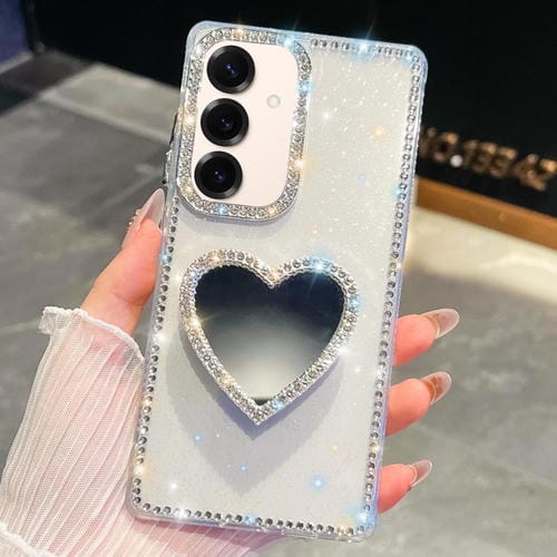 Funda transparente con forma de corazón y espejo con purpurina de diamante para Samsung Galaxy S25+ 5G (transparente)