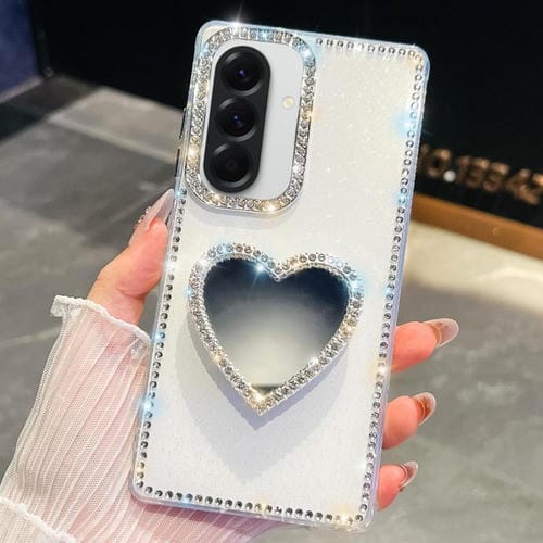 Funda con forma de corazón y espejo con purpurina de diamante para Samsung Galaxy A17 5G (blanca)