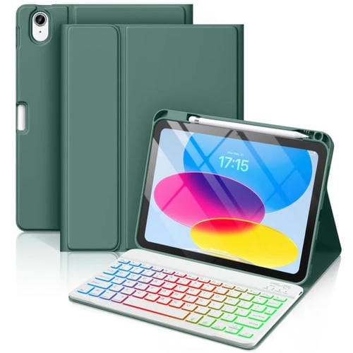 Funda de silicona con teclado Bluetooth para iPad 2025 y ranura para bolígrafo (verde noche oscuro)