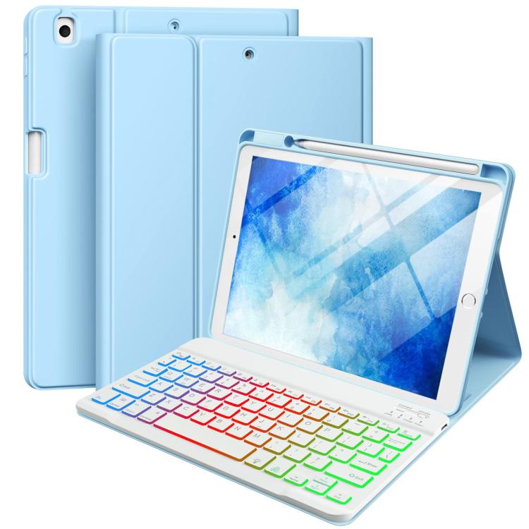 Funda de silicona con teclado Bluetooth para iPad 2022, con ranura para bolígrafo (azul cielo)