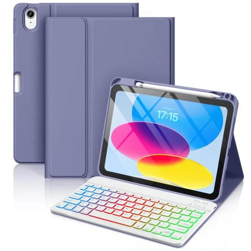 Funda de silicona y cuero con teclado Bluetooth para iPad Air 11 (2025/2024) con ranura para bolígrafo (morado lavanda)