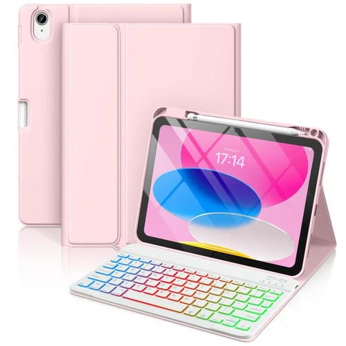 Funda de silicona y cuero con teclado Bluetooth para iPad Air 11 (2025/2024) con ranura para bolígrafo (rosa cereza)