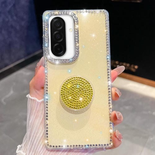 Funda con soporte redondo y purpurina de diamante para Samsung Galaxy A26 5G (amarillo claro)