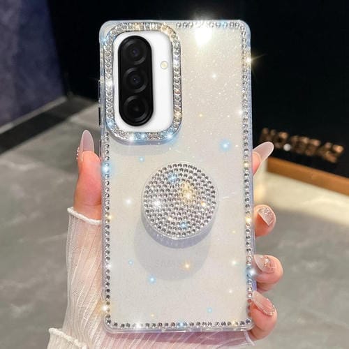 Funda para Samsung Galaxy A26 5G con purpurina y diamantes redondos (transparente)