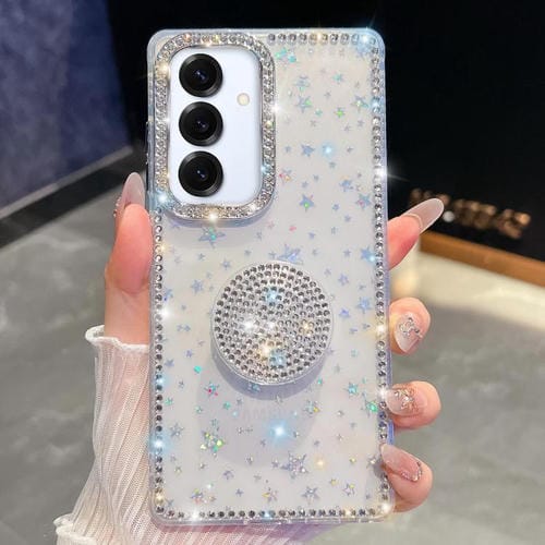 Funda para Samsung Galaxy A16 5G con purpurina y diamantes redondos (estrellas transparentes)