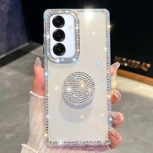 Funda para Samsung Galaxy A16 5G con purpurina y diamantes redondos (transparente)