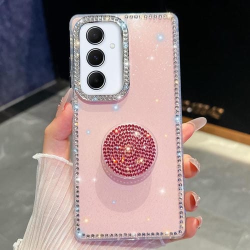 Funda con soporte redondo y purpurina de diamante para Samsung Galaxy A55 5G (rosa claro)