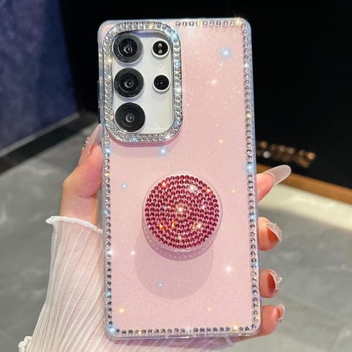 Funda con soporte redondo y purpurina de diamante para Samsung Galaxy S24 Ultra 5G (rosa claro)